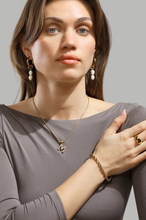 Ørering Pearl Duo Drop - 18k Forgyldt