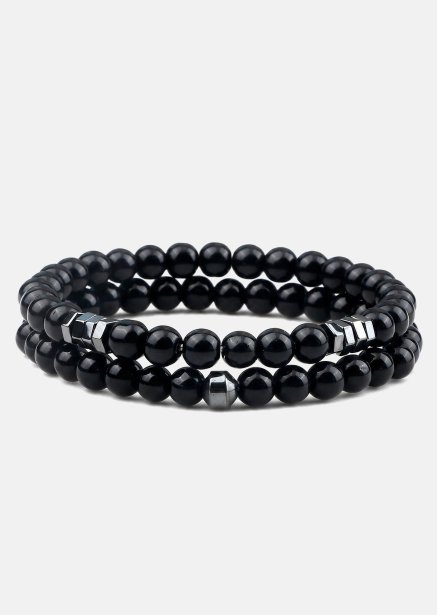 Perlearmbånd Obsidian Halo