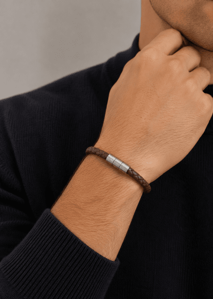 Læderarmbånd Iron Weave