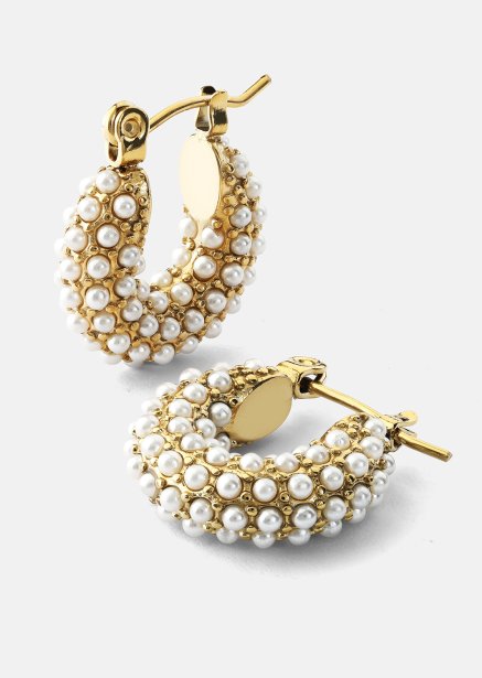 Chunky Pearl Hoop Ørering - 18k Forgyldt