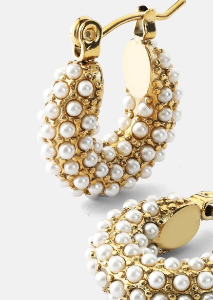 Chunky Pearl Hoop Ørering - 18k Forgyldt