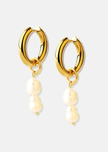 Ørering Pearl Duo Drop - 18k Forgyldt