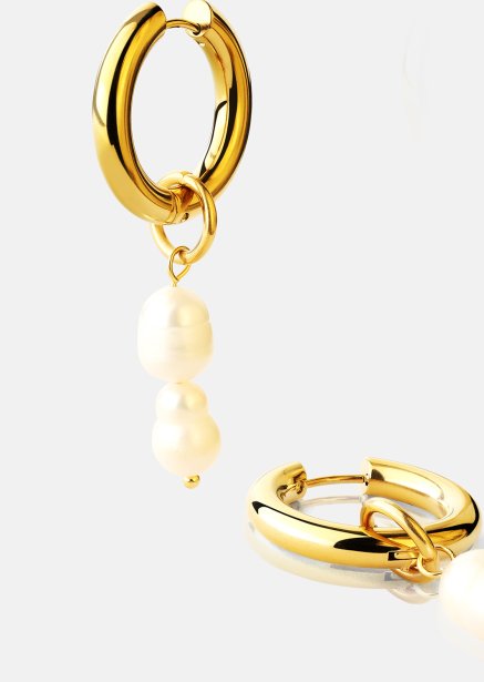 Ørering Pearl Duo Drop - 18k Forgyldt