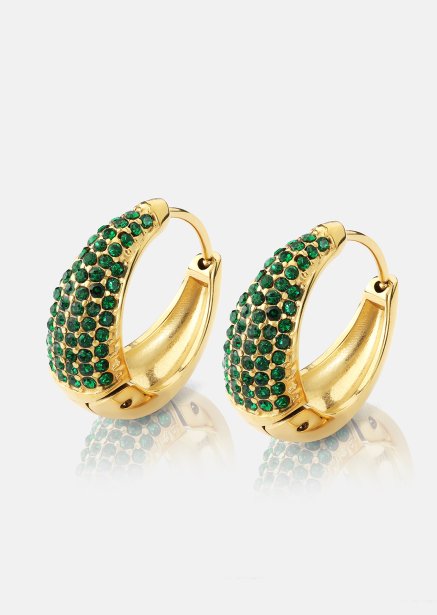Ørering Green Crystal Hoop - 18k Forgyldt