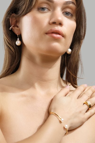Pearl End Cuff Bracelet - 18k Forgyldt