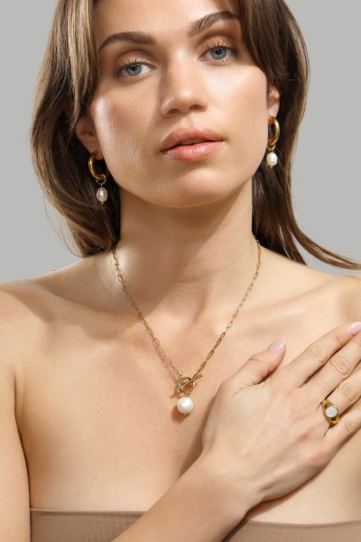 Ørering Pearl Drop - 18k Forgyldt
