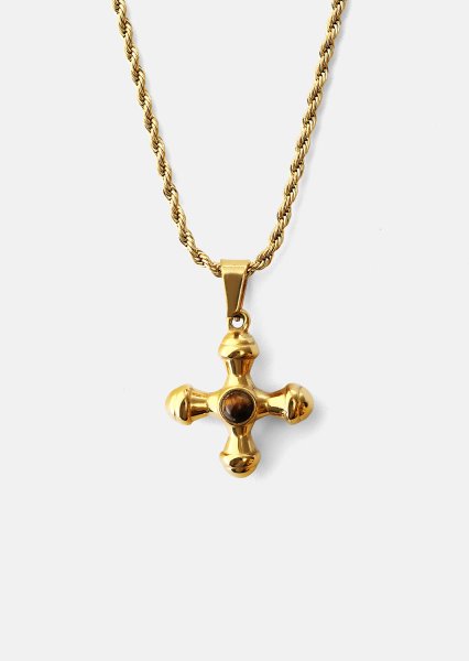 Emerald Cross Brown Halskæde – 18k Forgyldt