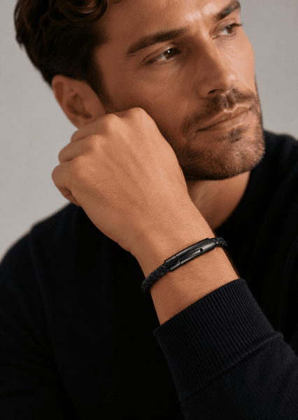 Læderarmbånd Onyx Weave