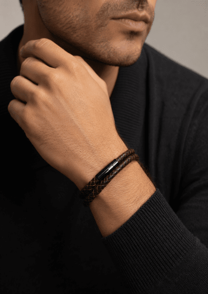 Læderarmbånd Crown Weave