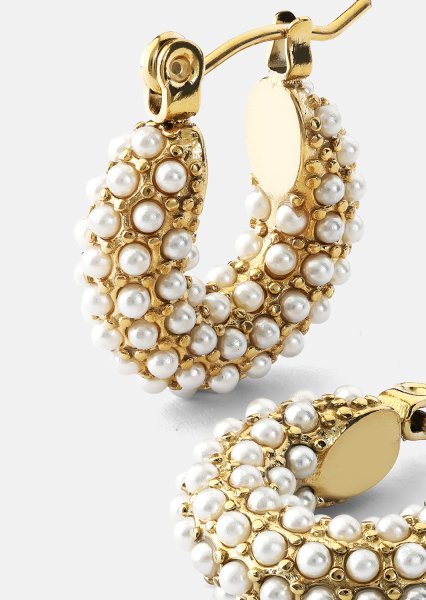 Chunky Pearl Hoop Ørering - 18k Forgyldt