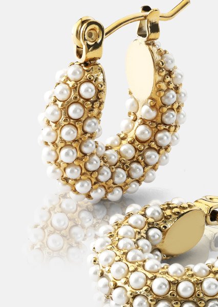 Chunky Pearl Hoop Ørering - 18k Forgyldt
