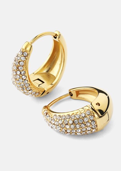 Ørering White Crystal Bold Hoops - 18k Forgyldt