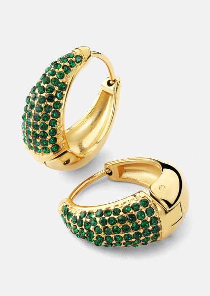 Ørering Green Crystal Hoop - 18k Forgyldt