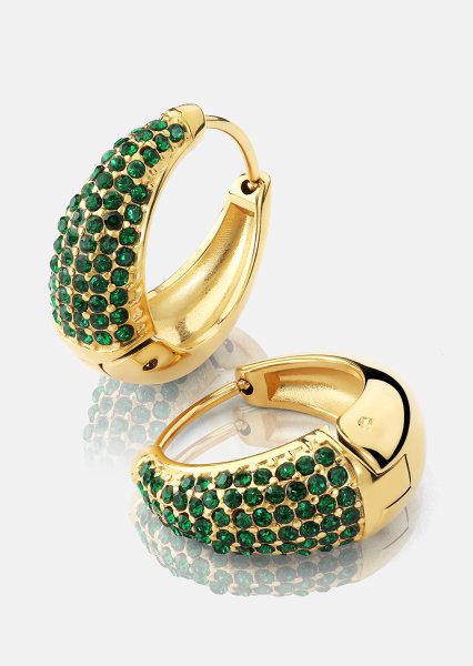 Ørering Green Crystal Hoop - 18k Forgyldt