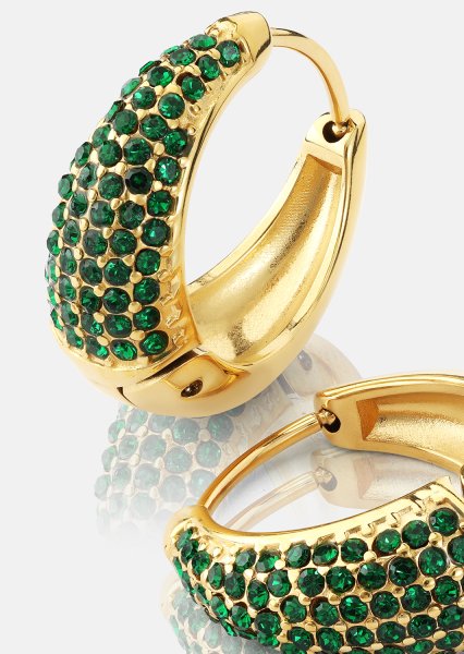 Ørering Green Crystal Hoop - 18k Forgyldt