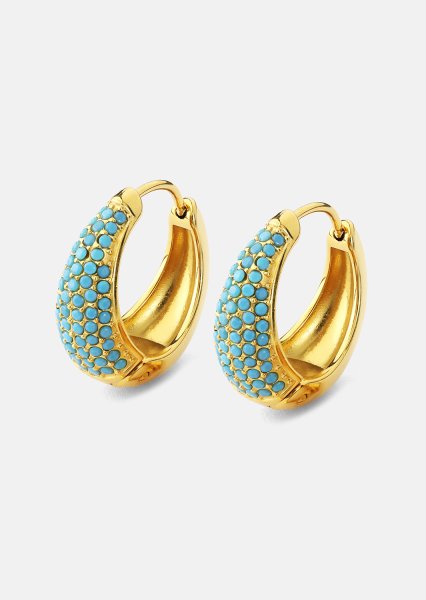 Ørering Turquoise Crystal Bold Hoops - 18k Forgyldt