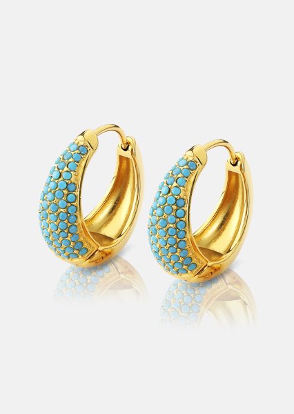 Ørering Turquoise Crystal Bold Hoops - 18k Forgyldt