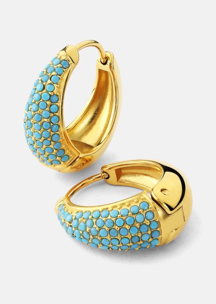 Ørering Turquoise Crystal Bold Hoops - 18k Forgyldt