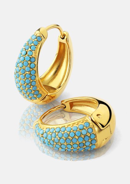 Ørering Turquoise Crystal Bold Hoops - 18k Forgyldt