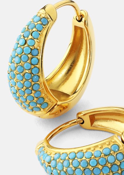 Ørering Turquoise Crystal Bold Hoops - 18k Forgyldt