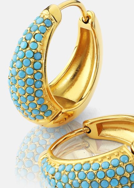 Ørering Turquoise Crystal Bold Hoops - 18k Forgyldt