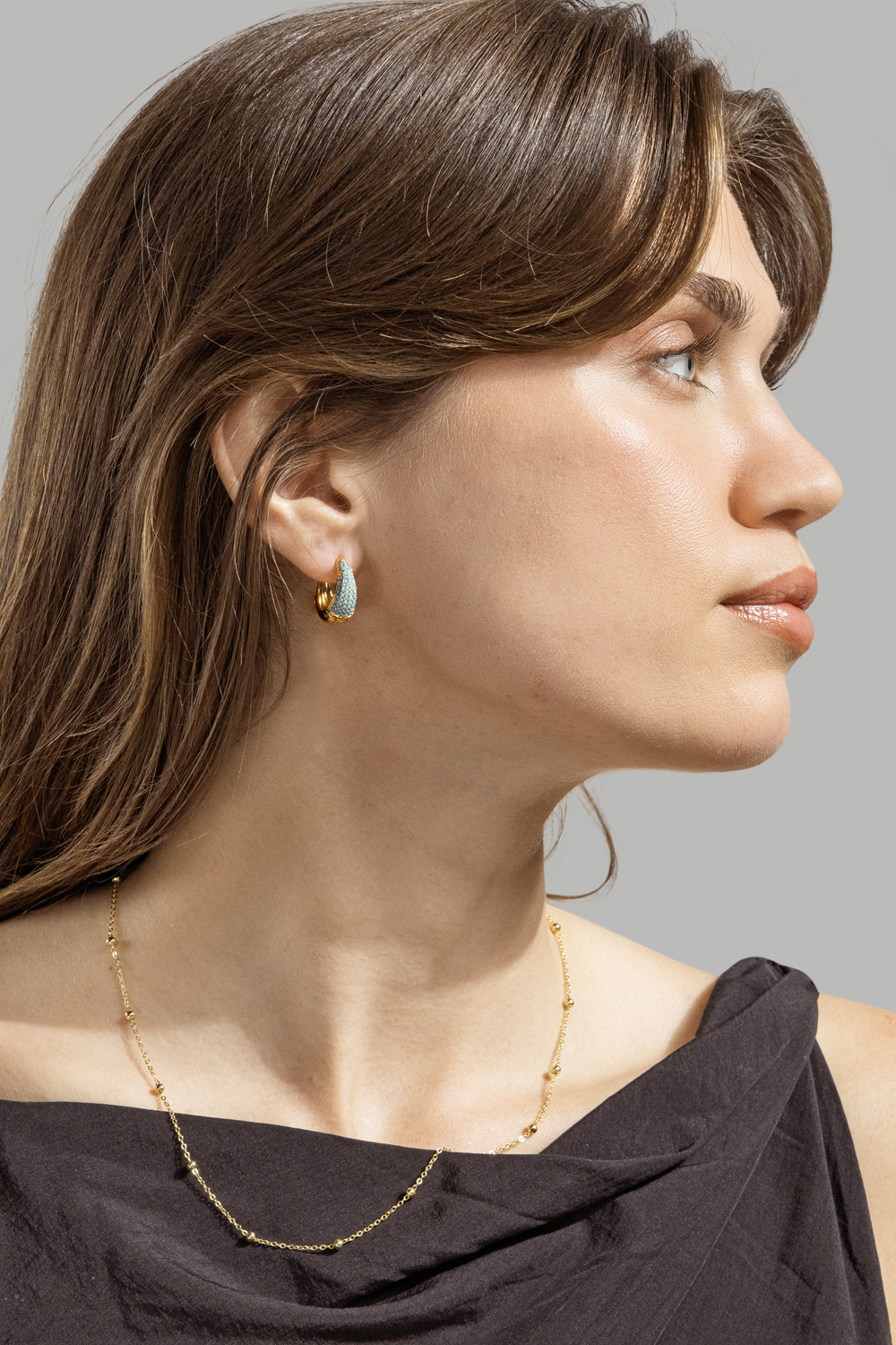 Ørering Turquoise Crystal Bold Hoops - 18k Forgyldt