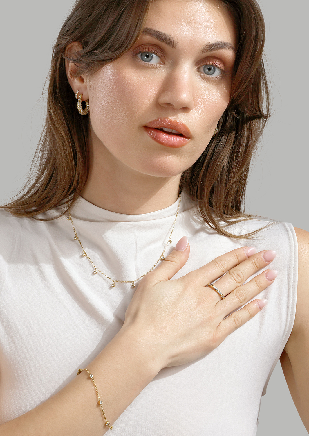 Øreringe Crystal Hoops - 18k Forgyldte