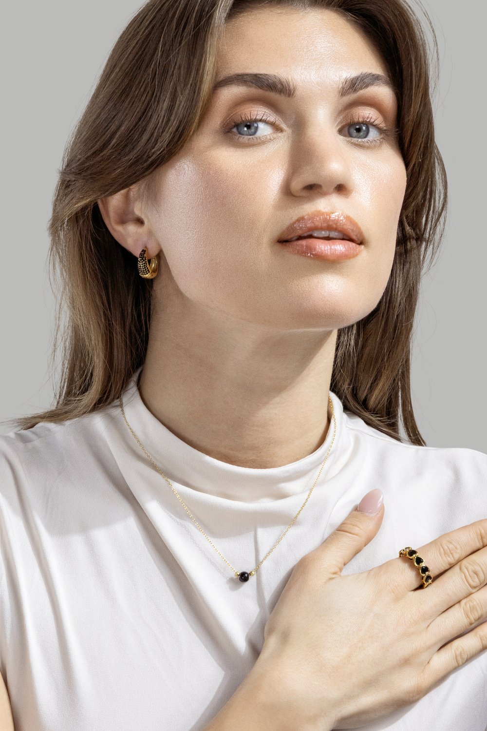 Ørering Dark Crystal Hoop - 18k Forgyldt