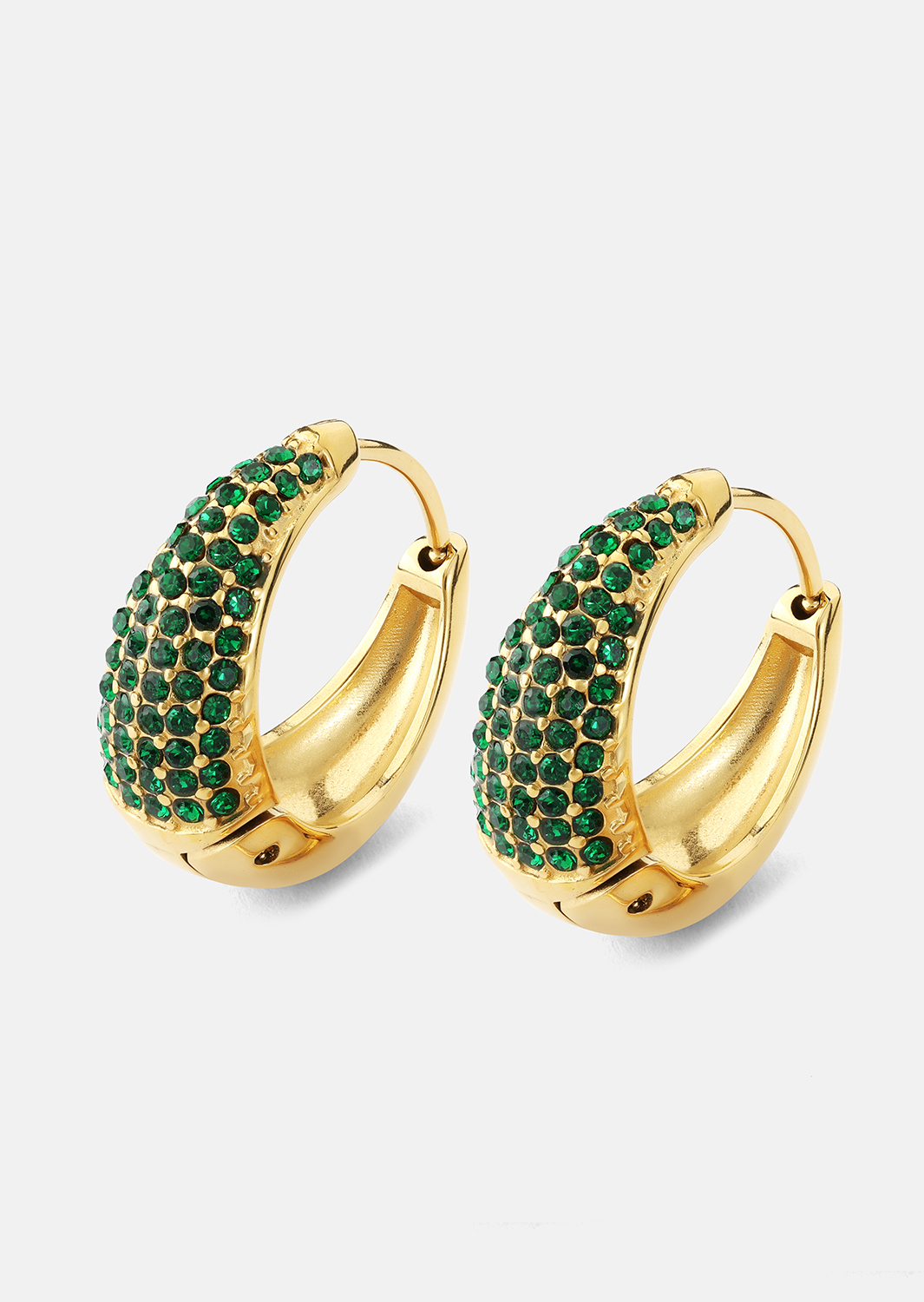 Ørering Green Crystal Hoop - 18k Forgyldt