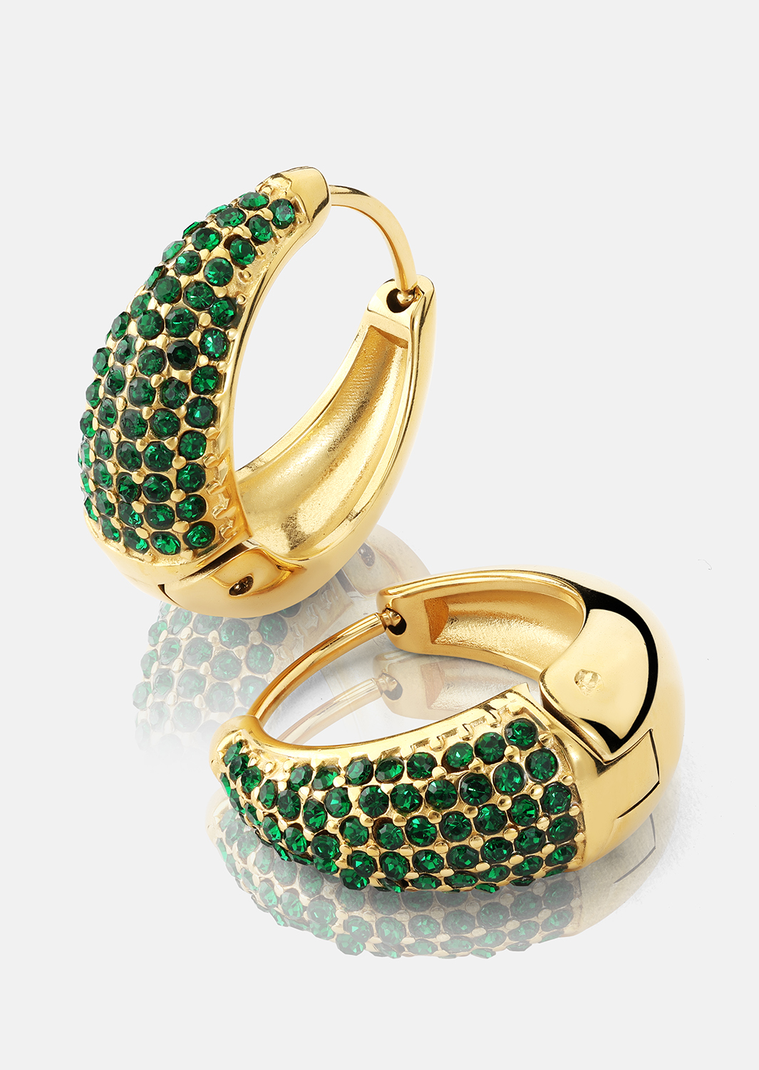 Ørering Green Crystal Hoop - 18k Forgyldt