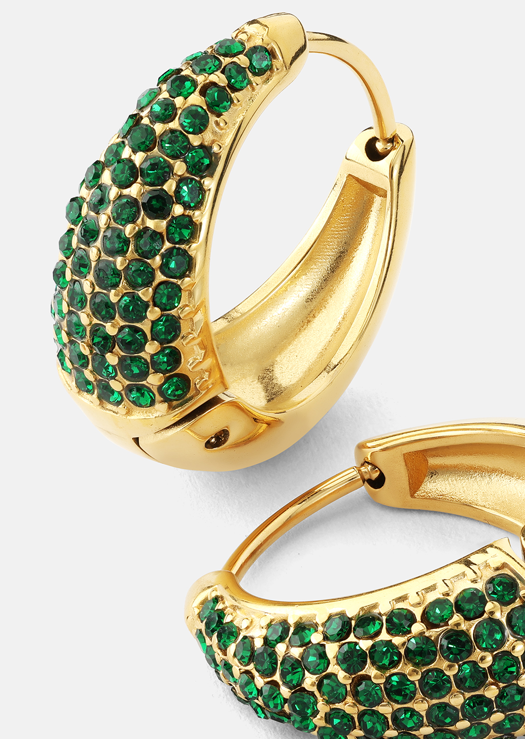 Ørering Green Crystal Hoop - 18k Forgyldt